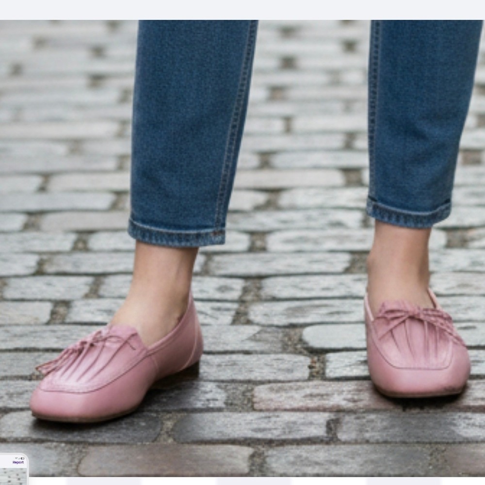 Enzo Angiolini Pink Leather Loafer Shoe Flat Size 10W Pleated Bow Square Toe 981